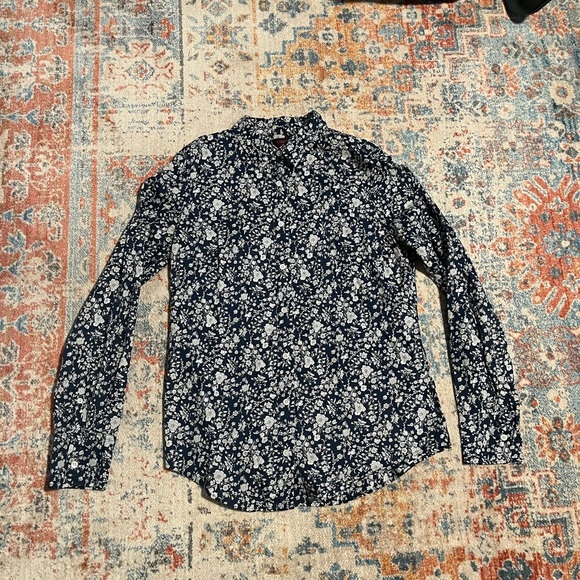 Jcrew Liberty blue and white floral print cotton button-up - Picture 1 of 5